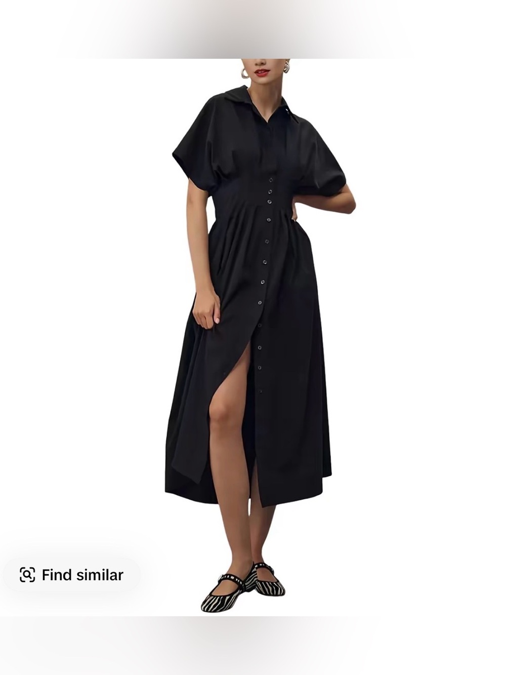 Classic Black Button-Front Midi Dress
